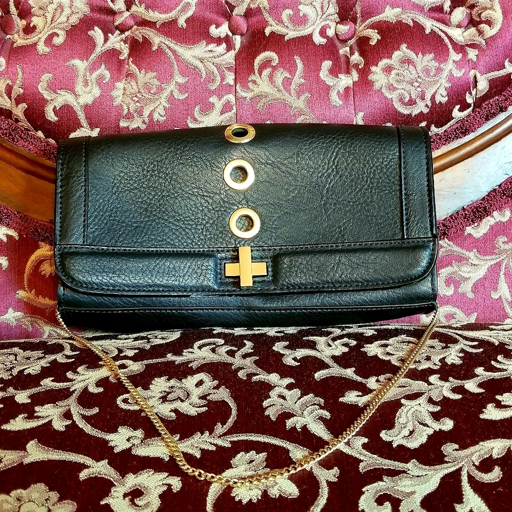 Leather Clutch Bag with Chain